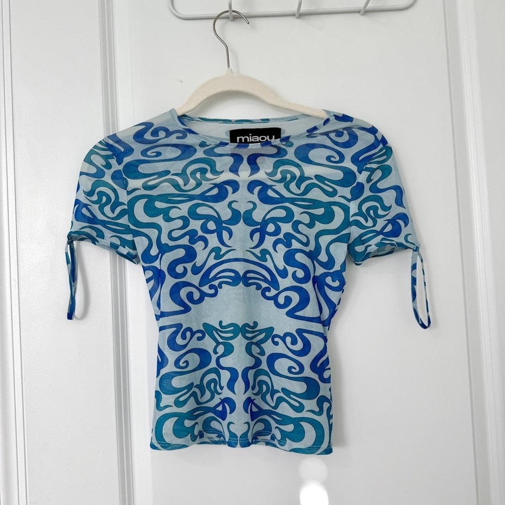 Urban Outfitters Blue & Teal Swirl Tie-Sleeve Tee